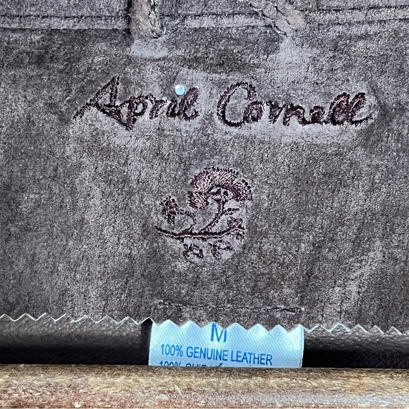 April Cornell Chocolate Brown Genuine Leather Suede Floral Embroidered Jacket M - Picture 11 of 16